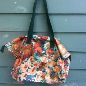 cotton tote shopping bag zipper top fruit floral